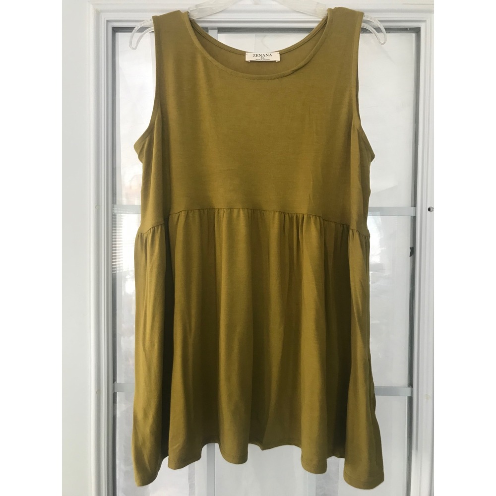 ZENANA Olive Green Gathered Babydoll Tunic Tank NEW Multiple Sizes